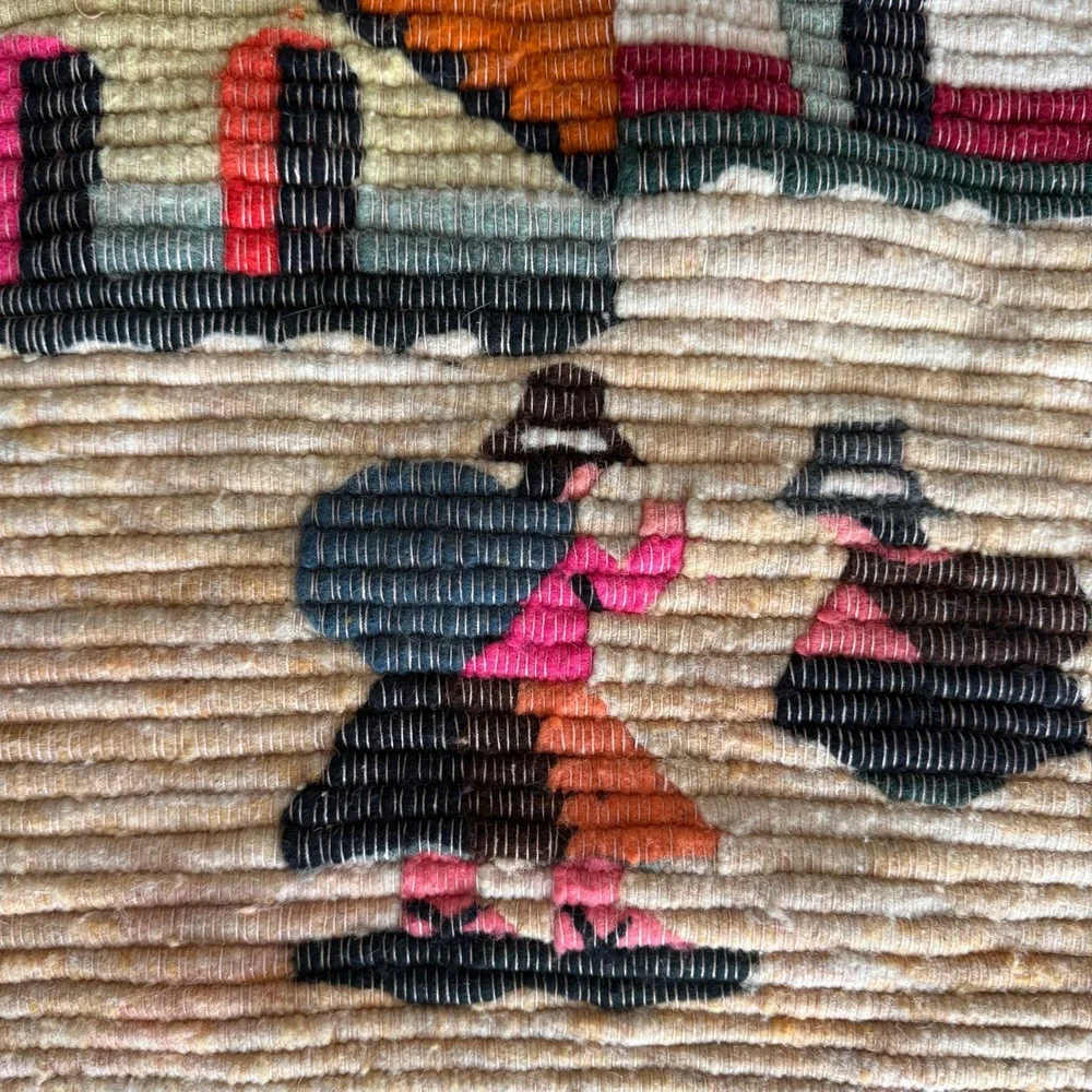 VTG Peruvian Woven 1970s Tapestry Multi Village Llama Wall Art 37